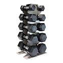 CAP Dumbbell Set with Rack, Rubber Coated Hex Free Weight Set | 100–300 lb Options, Vertical Space-Saving Storage for Home Gym Strength Training