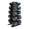 CAP 150 lb Dumbbell Set with Rack, Rubber Coated Hex Free Weight Set, Compact Vertical Storage, for Strength Training &amp; Home Gym, Black Rack