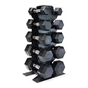CAP Dumbbell Set with Rack, Rubber Coated Hex Free Weight Set | 100–300 lb Options, Vertical Space-Saving Storage for Home Gym Strength Training