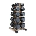 CAP Dumbbell Set with Rack, Rubber Coated Hex Free Weight Set | 100–300 lb Options, Vertical Space-Saving Storage for Home Gym Strength Training