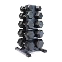 CAP 300lb Rubber Hex Dumbbell Set with Vertical Black Rack
