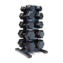 CAP Dumbbell Set with Rack, Rubber Coated Hex Free Weight Set | 100–300 lb Options, Vertical Space-Saving Storage for Home Gym Strength Training