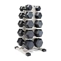 CAP Dumbbell Set with Rack, Rubber Coated Hex Free Weight Set | 100–300 lb Options, Vertical Space-Saving Storage for Home Gym Strength Training