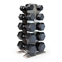 CAP Dumbbell Set with Rack, Rubber Coated Hex Free Weight Set | 100–300 lb Options, Vertical Space-Saving Storage for Home Gym Strength Training