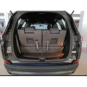 premium 7d boottrunk mats compatible for tata safari2020-23 6 seaterluxury leather double layeredset of 3pcs100 waterproof and washable black
