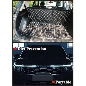 premium 7d boottrunk mats compatible for ecosport2017-23luxury leather double layered matscomplete set 100 waterproof and washable black with silver