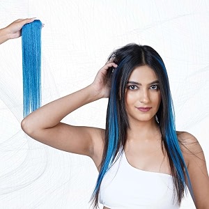 capilus 100 indian natural human hair clip in color streaks for women single clip 12 inches blue