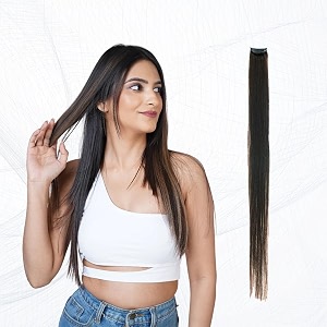 capilus 100 indian natural human hair clip in color streaks for women single clip 14 inches brown