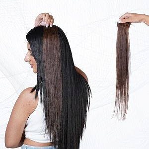 capilus 100 indian natural human hair clip in color streaks for women single clip 22 inches chocolate brown