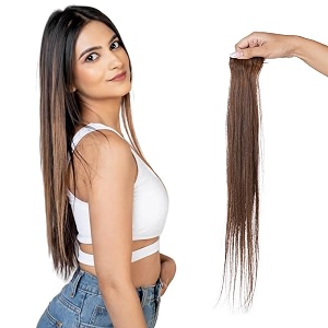 capilus 100 indian natural human hair clip in color streaks for women single clip 18 inches ash brown2 pack
