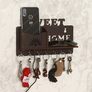 capio art wood key holder 7 hooks brown