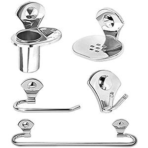 capital stainless steel bathroom accessories set  combo of 5 - robe hook soap dish tumbler holder towel holder towel rod  durable silver finish bathroom fittings