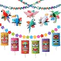 Capoda Luau Party Decorations Set Hawaiian Tropical Hibiscus Garland Tiki and Flowers Lanterns Banners Tropical Birds Honeycomb for Hawaiian Summer Birthday Beach Theme Party Supplies Jungle Decor