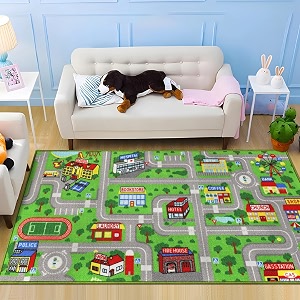 Capslpad Green Car Road Kid Rug Carpet