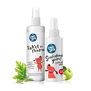 captain zack combo  tick39et to fleadom dry shampoo to repel ticks amp fleas 250 ml  scentsationally yours perfumecolognedeodorantsmell remover spray 100 ml for dogs amp cats  pack of 2