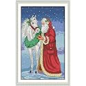 CaptainCrafts Cross Stitch Kits, New Stamped Kit Printed 11CT Fabric Cross Stitching DIY Art DMC Needlecrafts Embroidery Kit for Adults Beginner (Stamped, Christmas Old Man and The Horse)