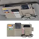 Car Accessories Car Sun Visor Organizer, Sunglass Pen Card Small Document Storage Pouch Holder, PU Leather, Multi-Pocket with Zipper Net ((Beige)