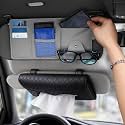 Car Accessories Combo Pack: Sun Visor Organizer Grey &amp; Tissue Holder Black