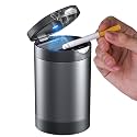 Car Ashtray, Ash Tray with Lid Smell Proof,Detachable Stainless Steel Cup Holder Ashtray with LED Auto Light, for Most Car, Office, Home (Grey)