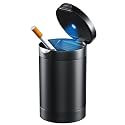 Car Ashtrays, Smokeless Ashtray with Lid, Portable Ash Tray with LED Auto Light, for Most Car Cup Holder, Office, Home (Black)