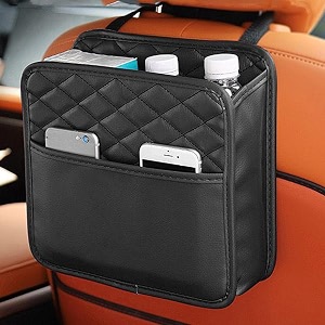 car back seat organizer - multi-pocket hanging storage for backseat of car suv amp van - durable amp waterproof includes cup holder tablet holder amp tissue box holder