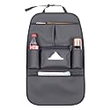 Car Backseat Organizer for Kids, Car Back Seat Storage Bag With 3 Pockets, 2 Drinks Holders, Water Resistant, Kids Toy Storage Kick Mat Back Seat Protector for Toddlers (Black 1-Pack)