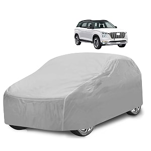 car cover compatible with alcazar with mirror pocket water resistant triple stitched alcazar car cover- plain silver