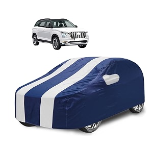 car cover compatible with alcazar with mirror pocket water resistant triple stitched alcazar car cover- navy-white