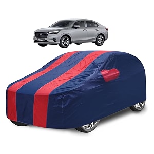 car cover compatible with amaze model-2024-till date with mirror pocket water resistant triple stitched amaze car cover- navy-red