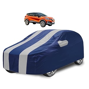 car cover compatible with captur with mirror pocket water resistant triple stitched captur car cover- navy silver