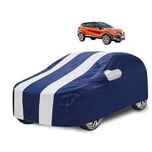 car cover compatible with captur with mirror pocket water resistant triple stitched captur car cover- navy-white