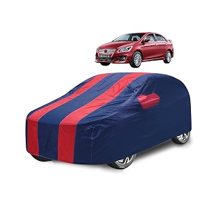 car cover compatible with ciaz with mirror pocket water resistant triple stitched ciaz car cover- navy-red