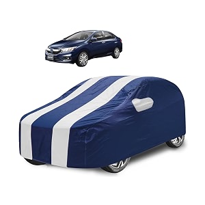 car cover compatible with city model-2018-till date with mirror pocket water resistant triple stitched city car cover- navy-white