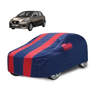 car cover compatible with datsun go with mirror pocket water resistant triple stitched datsun go car cover- navy-red