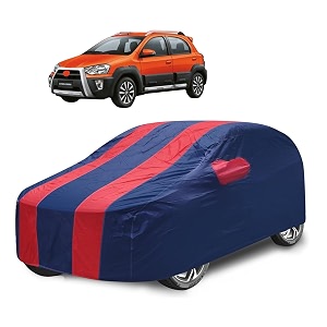 car cover compatible with etios cross with mirror pocket water resistant triple stitched etios cross car cover- navy-red