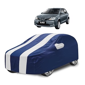 car cover compatible with etios liva with mirror pocket water resistant triple stitched etios liva car cover- navy-white