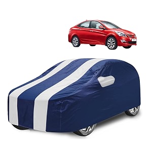 car cover compatible with fluidic verna with mirror pocket water resistant triple stitched verna car cover- navy-white