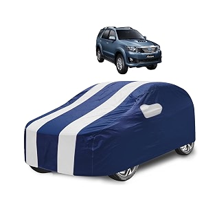 car cover compatible with fortuner with mirror pocket water resistant triple stitched fortuner car cover- navy-white