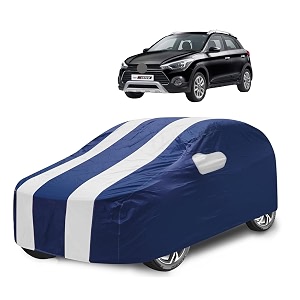 car cover compatible with i20 active with mirror pocket water resistant triple stitched i20 car cover- navy-white
