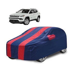 car cover compatible with jeep compass with mirror pocket water resistant triple stitched compass car cover- navy-red