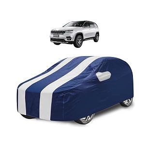 car cover compatible with jeep meridian with mirror pocket water resistant triple stitched meridian car cover- navy-white