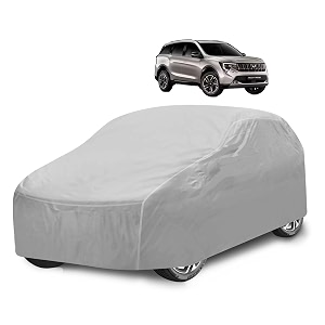 car cover compatible with mahindra xuv 7xo with mirror pocket water resistant xuv7xo car cover- plain silver