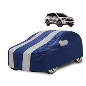 car cover compatible with mahindra xuv 7xo with mirror pocket water resistant xuv7xo car cover- navy-silver