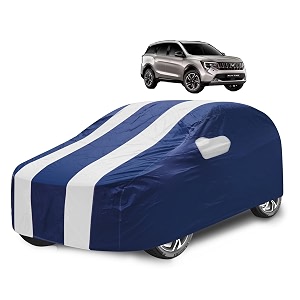car cover compatible with mahindra xuv 7xo with mirror pocket water resistant xuv7xo car cover- navy-white