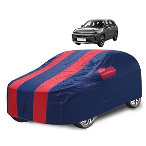 car cover compatible with maruti victoris with mirror pocket water resistant victoris car cover- navy-red