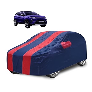 car cover compatible with nexon model-2023-till date with mirror pocket water resistant triple stitched nexon car cover- navy-red