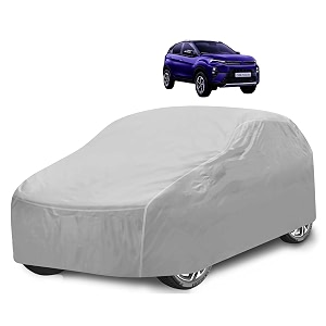 car cover compatible with nexon model-2023-till date with mirror pocket water resistant triple stitched nexon car cover- plain silver