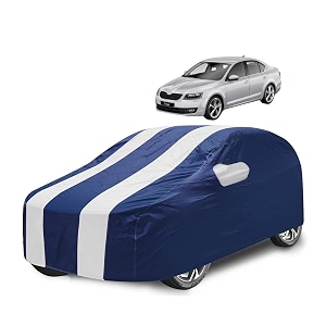 car cover compatible with octavia old with mirror pocket water resistant triple stitched octavia car cover- navy-white
