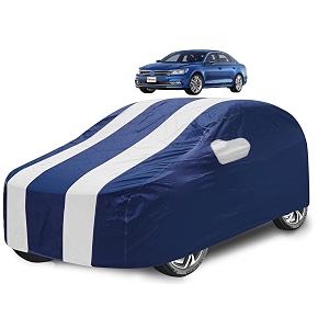 car cover compatible with passat with mirror pocket water resistant triple stitched passat car cover- navy-white