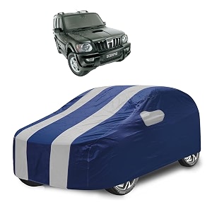 car cover compatible with scorpio with mirror pocket water resistant triple stitched scorpio car cover- navy silver